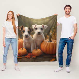 Jack Russell Puppy Herfst Plezier Pompoen  Fleece Deken