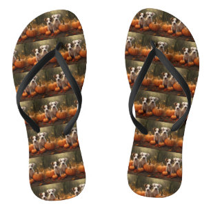 Jack Russell Puppy Herfst Plezier Pompoen  Teenslippers