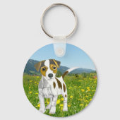 Jack Russell-puppy in een bloem Sleutelhanger (Voorkant)