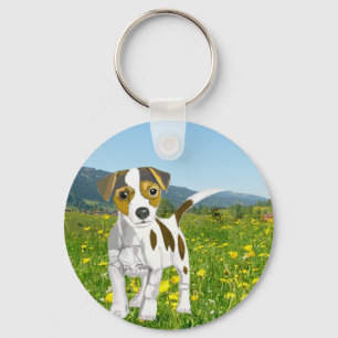 Jack Russell-puppy in een bloem Sleutelhanger