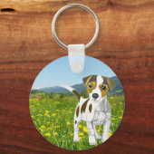Jack Russell-puppy in een bloem Sleutelhanger (Achterkant)