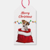 Jack Russell Puppy in Santa Bag Cadeaulabel (Voorkant)