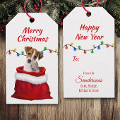 Jack Russell Puppy in Santa Bag Cadeaulabel