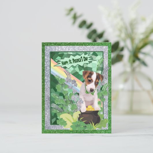 Jack Russell Puppy Nummer 1 Happy St Patricks Day Briefkaart (Staand voorkant)