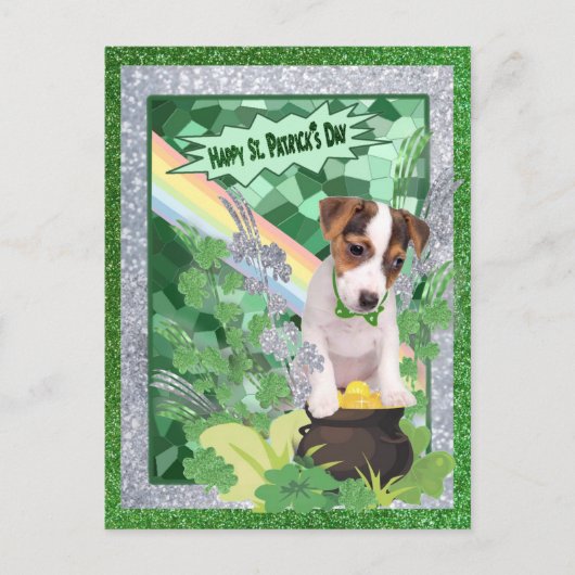 Jack Russell Puppy Nummer 1 Happy St Patricks Day Briefkaart (Voorkant)