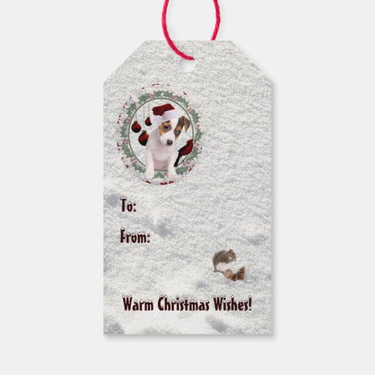 Jack Russell Puppy Warme Kerstwensen Cadeaulabel (Achterkant)