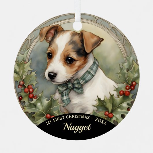 Jack Russell Puppy's eerste kerst Ornament (Voorkant)
