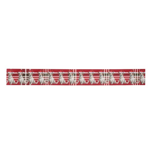 Jack Russell Red Holiday Plaid Funny Dog Kerstmis Satijnen Lint (Voorkant)