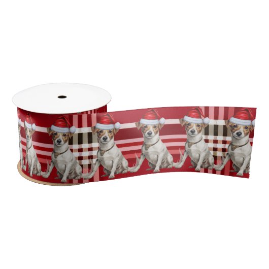 Jack Russell Red Holiday Plaid Funny Dog Kerstmis Satijnen Lint (Spoel)