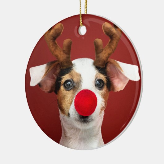 Jack Russell Reindeer Keramisch Ornament (Links)