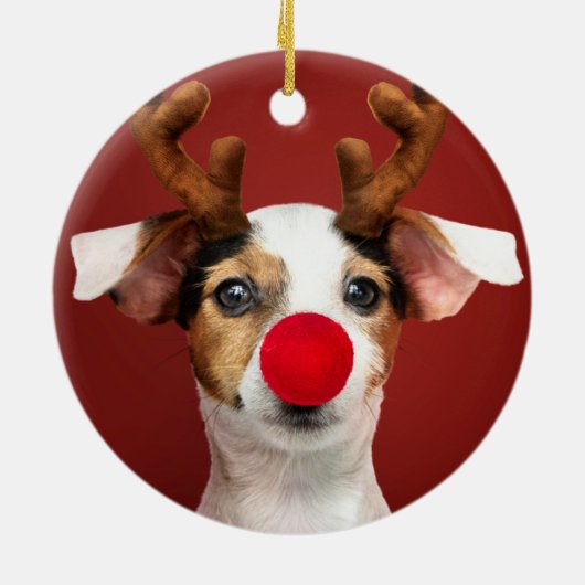 Jack Russell Reindeer Keramisch Ornament (Achterkant)