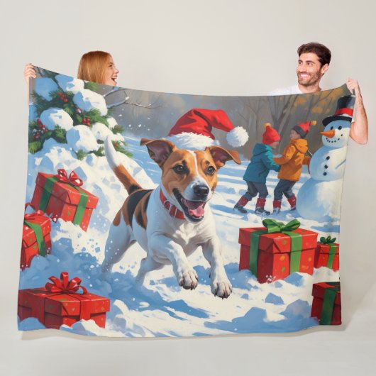 Jack Russell rent in de sneeuw met kerst Pet Fleece Deken (In situ)