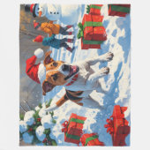 Jack Russell rent in de sneeuw met kerst Pet Fleece Deken (Voorkant)
