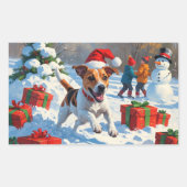 Jack Russell rent in de sneeuw met kerst Pet Rechthoekige Sticker (Voorkant)
