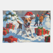 Jack Russell rent in de sneeuw met kerst Pet Theedoek (Horizontaal)