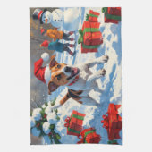 Jack Russell rent in de sneeuw met kerst Pet Theedoek (Verticaal)