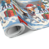 Jack Russell Rent in de Sneeuw met Kerstmuts Cadeaupapier (Rol Hoek)