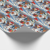 Jack Russell Rent in de Sneeuw met Kerstmuts Cadeaupapier (Hoek)