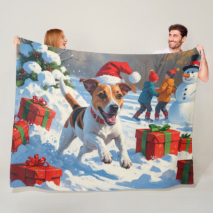 Jack Russell Rent in de Sneeuw met Kerstmuts Fleece Deken