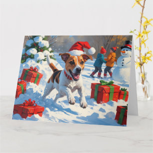 Jack Russell Rent in de Sneeuw met Kerstmuts Kaart