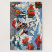 Jack Russell Rent in de Sneeuw met Kerstmuts Legpuzzel (Verticaal)