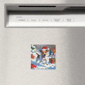 Jack Russell Rent in de Sneeuw met Kerstmuts Magneet (Insitu (Vaatwasser))