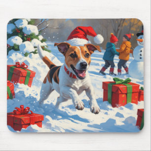 Jack Russell Rent in de Sneeuw met Kerstmuts Muismat