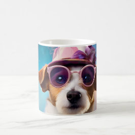 Jack Russell, roze bril en roze pet Koffiemok
