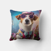 Jack Russell, roze bril en roze pet Kussen (Achterkant)