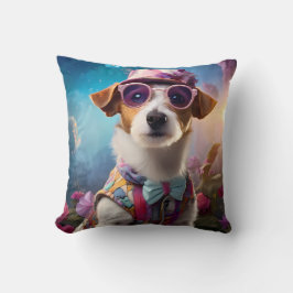 Jack Russell, roze bril en roze pet Kussen