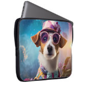 Jack Russell, roze bril en roze pet Laptop Sleeve (Voorkant Rechts)