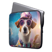 Jack Russell, roze bril en roze pet Laptop Sleeve (Voorkant Links)