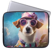 Jack Russell, roze bril en roze pet Laptop Sleeve (Voorkant)
