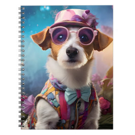 Jack Russell, roze bril en roze pet Notitieboek