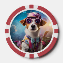 Jack Russell, roze bril en roze pet Poker Chips