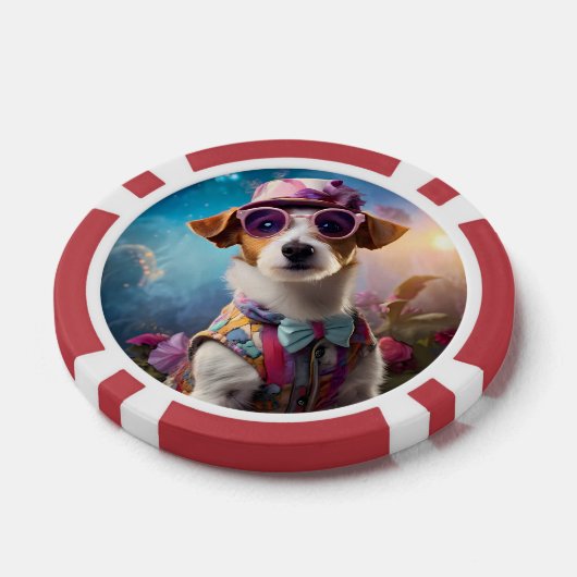 Jack Russell, roze bril en roze pet Poker Chips (Enkel)