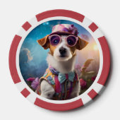 Jack Russell, roze bril en roze pet Poker Chips (Achterkant)