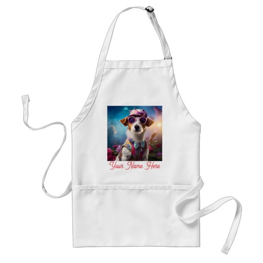 Jack Russell, roze bril en roze pet Standaard Schort (Voorkant)