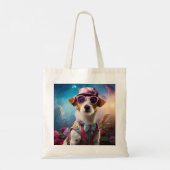 Jack Russell, roze bril en roze pet Tote Bag (Achterkant)
