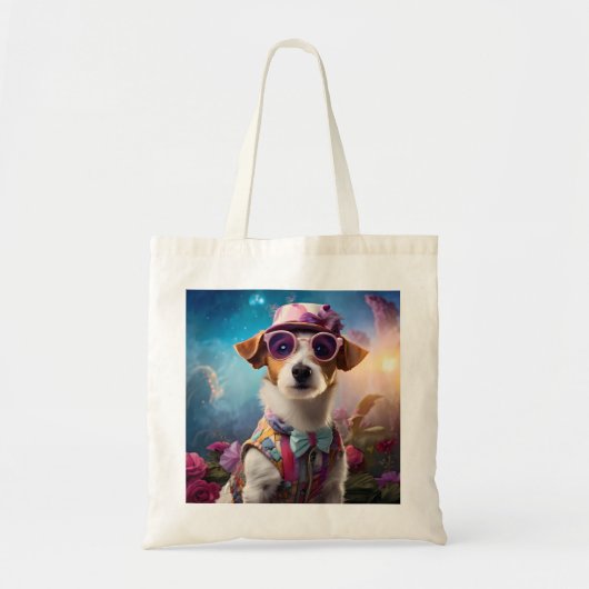 Jack Russell, roze bril en roze pet Tote Bag (Voorkant)