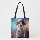 Jack Russell, roze bril en roze pet Tote Bag (Voorkant)