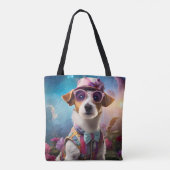 Jack Russell, roze bril en roze pet Tote Bag (Achterkant)