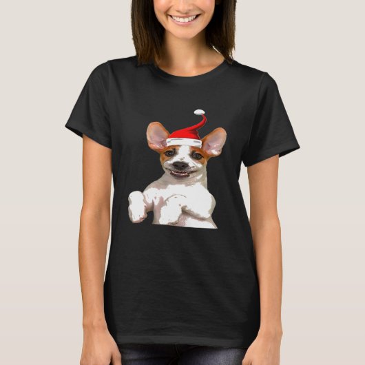 Jack Russell Santa Hat Cool Afbeelding Kerstmis T-shirt (Voorkant)
