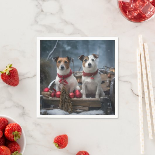 Jack Russell Sneeuw Slede Kerst Decoratie  Servet (Insitu)