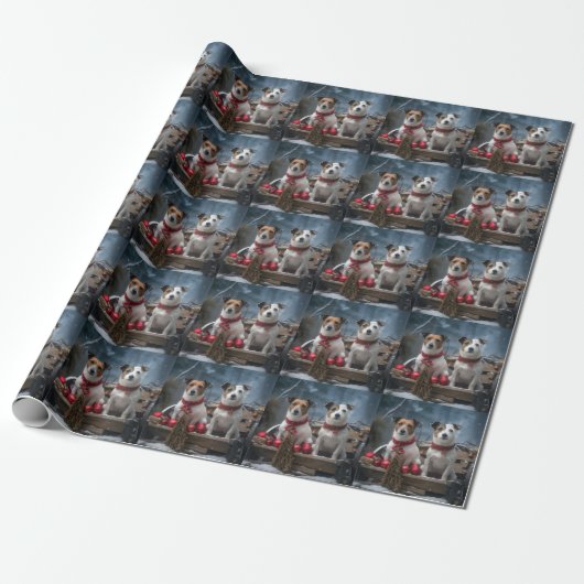 Jack Russell Sneeuw Sleebal Kerst Decoratie Cadeaupapier (Uitgerold)