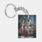 Jack Russell Sneeuw Sleebal Kerst Decoratie Sleutelhanger (Voorkant Links)