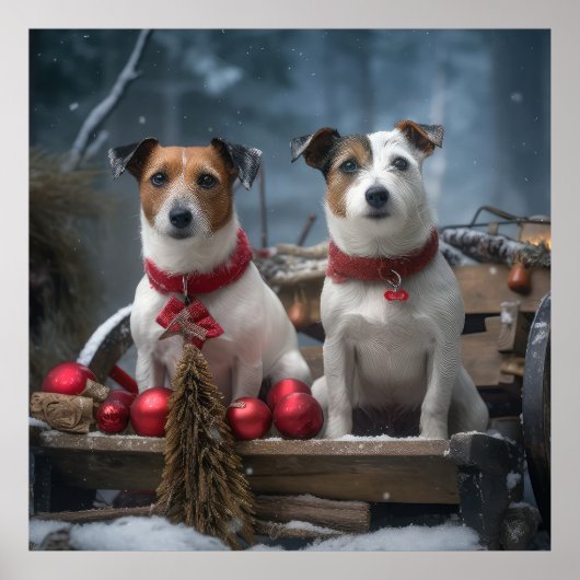 Jack Russell Sneeuw Sleebalg Kerst Decoratie  (Voorkant)