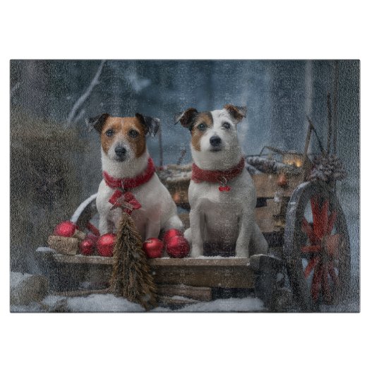 Jack Russell Sneeuw Sleebells Kerst Decoratie  Snijplank (Voorkant)