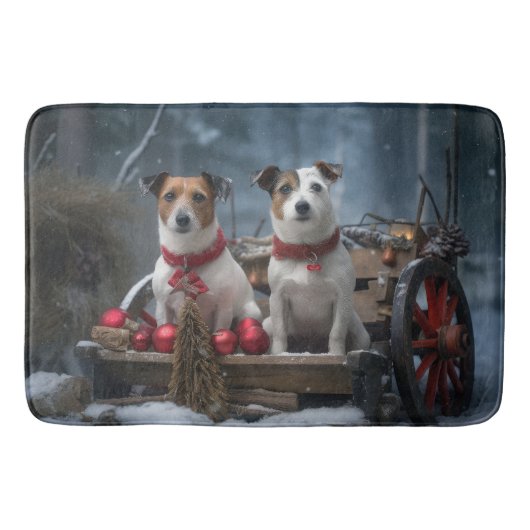 Jack Russell Sneeuw Sleigh Kerst Decoratie Badmat (Voorkant)