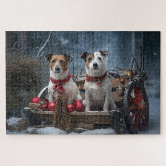 Jack Russell Sneeuw Sleigh Kerst Decoratie  Legpuzzel (Horizontaal)